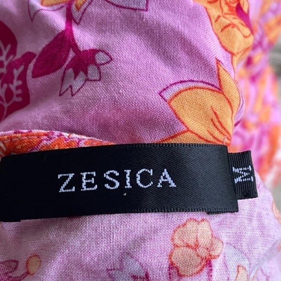 Zessica Floral Print Total Wrap Mini Dress Size Medium In Orange & Pink - Picture 9 of 10